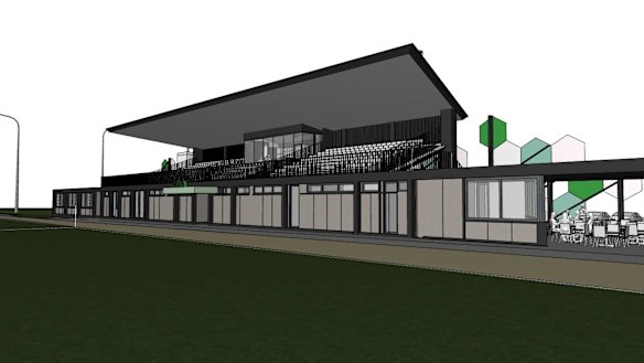 An artist’s impression of a new grandstand at the North Turramurra Recreational Area, which has provoked strong opposition from some residents, sports groups and local councillors.
