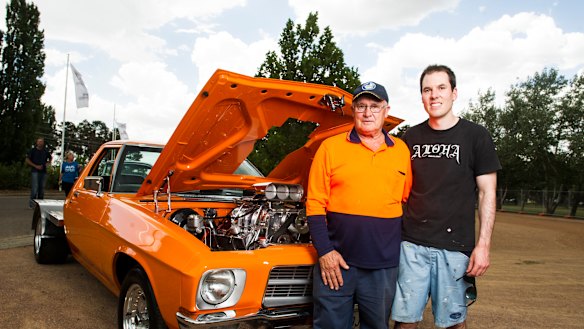Richard Thompson and his son Ryan with their HQ Holden show car.