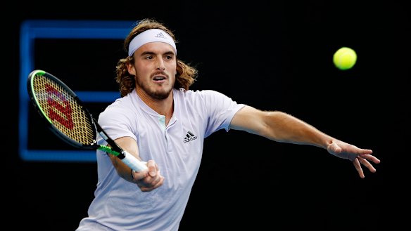 Greek star Stefanos Tsitsipas goes down to Canada's Milos Raonic on Friday night.