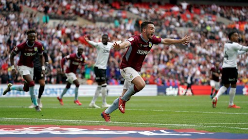 John McGinn after scoring Aston Villa's second goal against Derby County at Wembley on Monday.