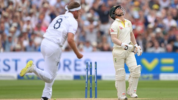   Stuart Broad bowling around the wicket was David Warner’s kryptonite.