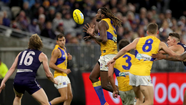 Besides dominating in the ruck, West Coast's Nic Naitanui was a driving force with possessions around the ground.