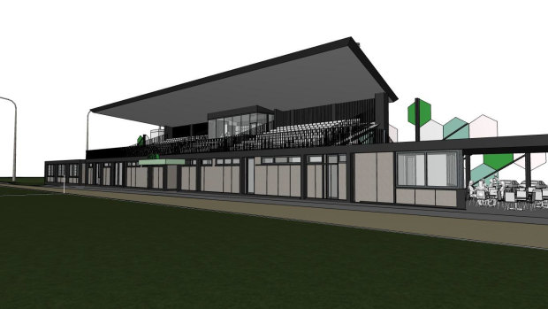 An artist’s impression of a new grandstand at the North Turramurra Recreational Area, which has provoked strong opposition from some residents, sports groups and local councillors.