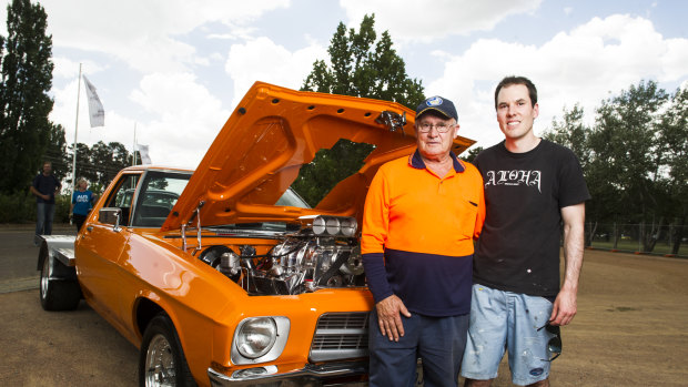 Richard Thompson and his son Ryan with their HQ Holden show car.