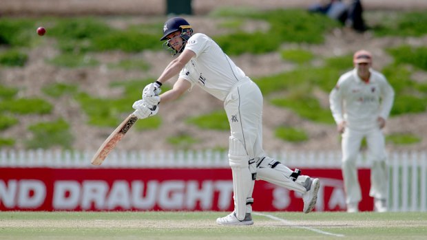 Victoria's Matthew Short finds the Kookaburra during the Sheffield Shield match against South Australia.