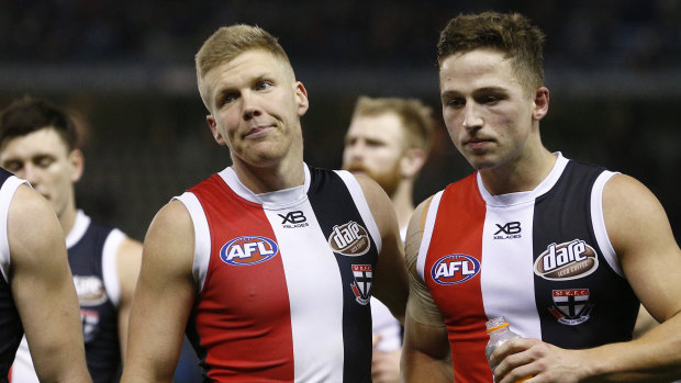 Dan Hannebery (left) and Jack Billings head off the ground after the big loss to the Lions.
