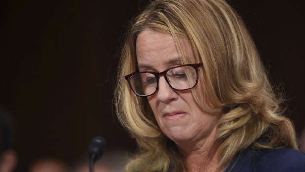 Dr Ford's voice cracked as she recounted being held down on a bed and groped by Brett Kavanaugh.