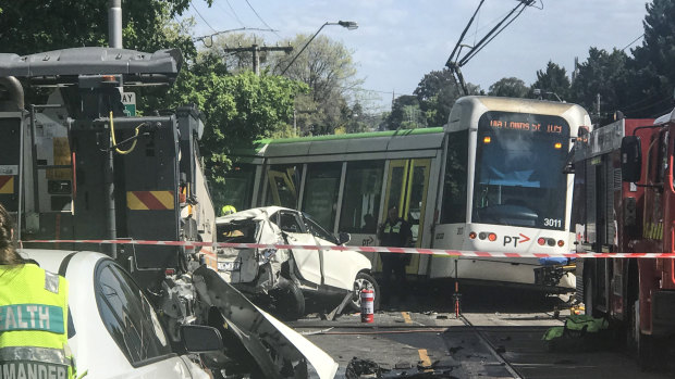 Cotham Rd in Kew, where a tram derailed and smashed through a fence. 