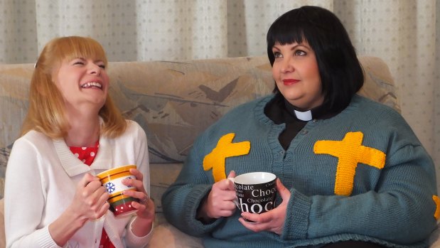 BBC fan favourite returns to the Canberra stage with <i>A Vicar of Dibley Christmas</i>. Alice and the Vicar played by Kasey Tomkins, left,  and Karyn Tisdell.. 