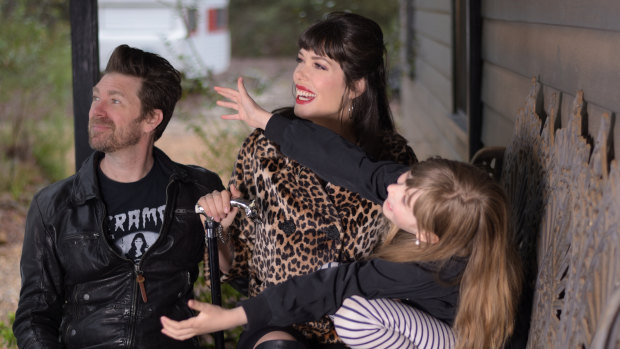 Author and model Tara Moss with her husband Berndt Sellheim and daughter Sapphira, 9.