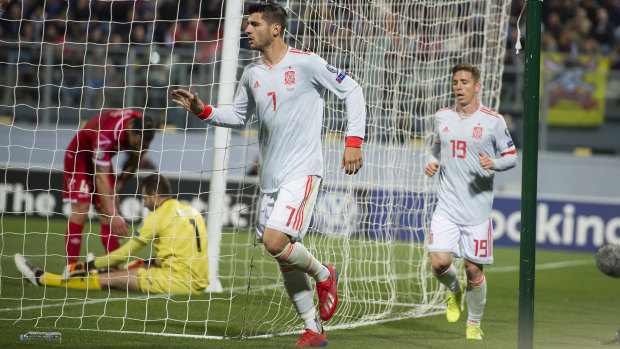 Alvaro Morata celebrates a goal.