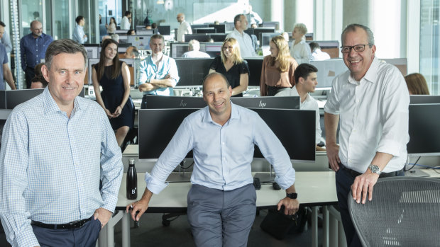 Barrenjoey Capital, from left to right, CEO Brian Benari, executive chairman Guy Fowler and chief operating officer John Cincotta. 