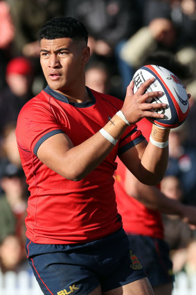 Isaiya Katoa on the charge for Barker College against Knox Grammar last year.