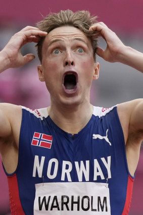 Karsten Warholm in utter disbelief.