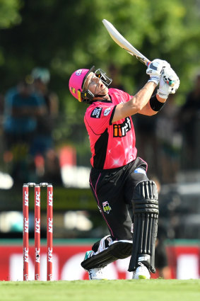 Hitting out: Joe Denly's knock steered the Sixers home against reigning BBL champions Adelaide.