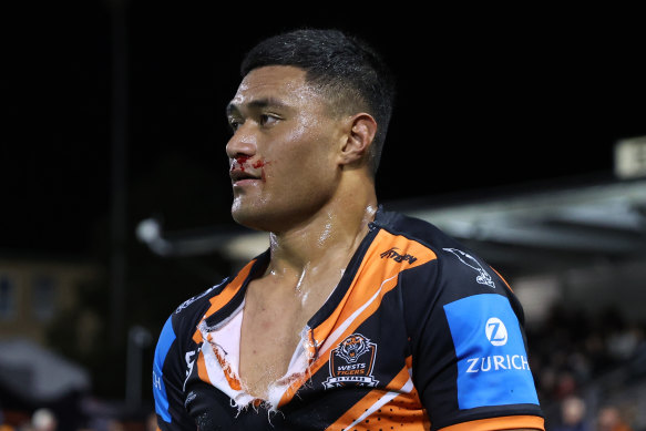 Wests Tigers prop Stefano Utoikamanu.