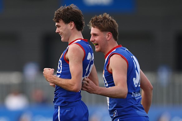 Malady, left, kicked five goals in Gippsland Power’s Talent League grand final win.