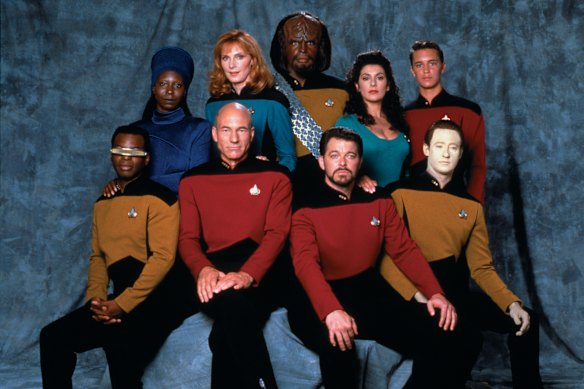 Patrick Stewart (front row, second from left) with the Star Trek: The Next Generation cast.
