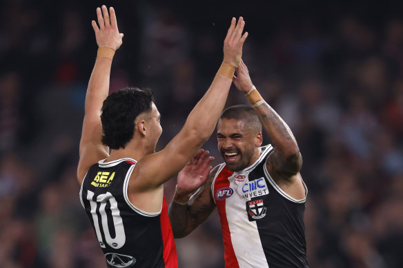 Bradley Hill of the Saints celebrates a goal.