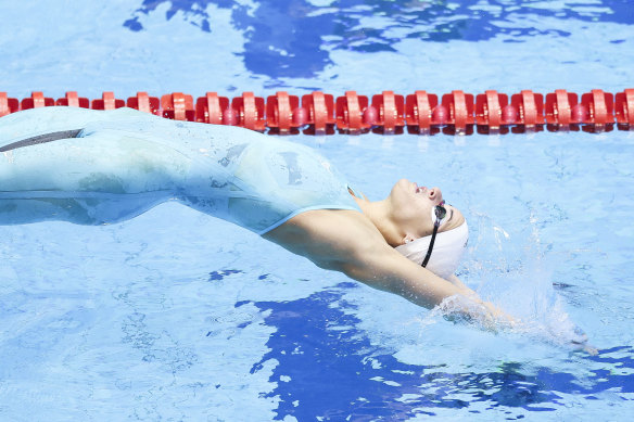 Kaylee McKeown competing in the 50m race in Budapest.