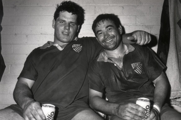 Eddie Jones, pictured with Ewen McKenzie, went from playing and coaching at Randwick to full-time coaching in Japan.