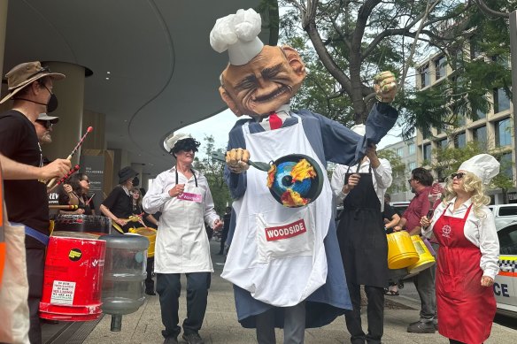 ‘Roger the Cook’ outside Woodside’s Perth headquarters on Friday morning.