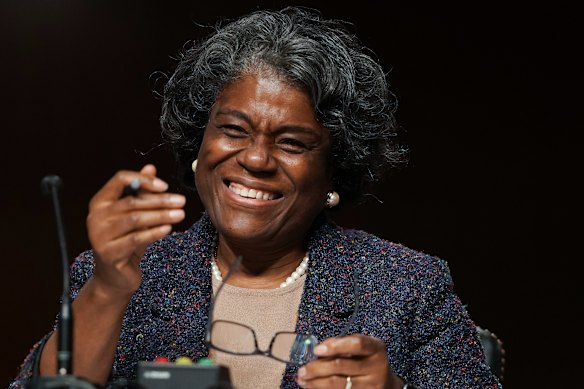 Linda Thomas-Greenfield, Biden’s pick for US ambassador to the UN, smiles during a Senate confirmation hearing in Washington.