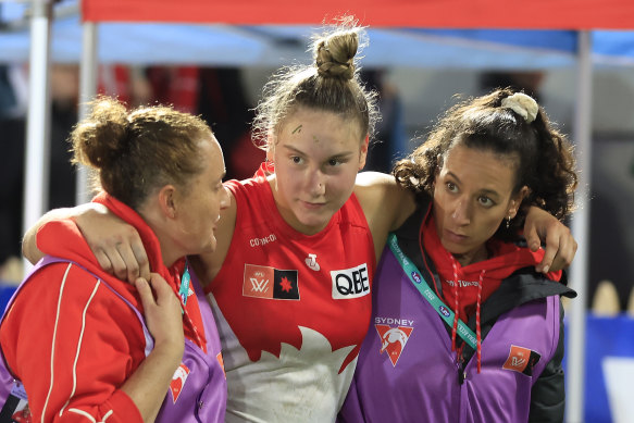 Montana Ham had to be helped off the ground against the Saints.