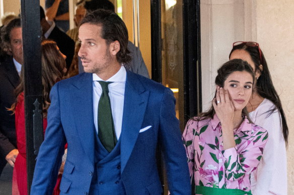 Spanish tennis player Feliciano Lopez and his wife Sandra Gago head to the wedding on Mallorca.