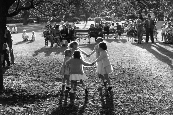 Children dance in the Botanical Gardens, Sydney on May 17, 1959