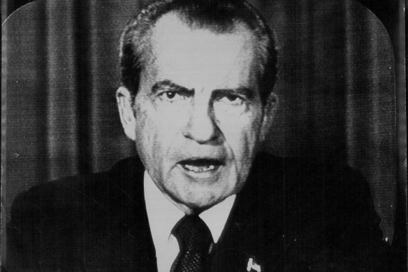President Richard Nixon announces his resignation on August 8, 1974.