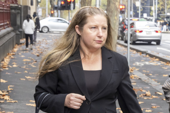 Russell Hill’s daughter, Colleen Turnbull, outside court in May.