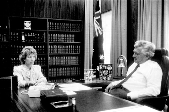 Blanche D’Alpuget interviewing Bob Hawke, her future husband, in 1986. 
