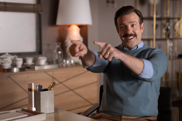 Jason Sudeikis as Ted Lasso in the eponymous TV comedy series.