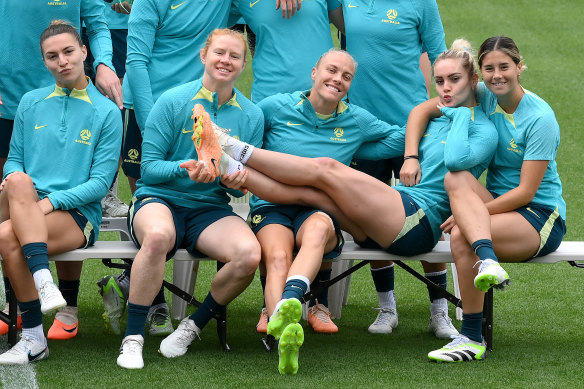 Ellie Carpenter having a laugh with Matildas teammates two days after their World Cup semi-final loss to England.