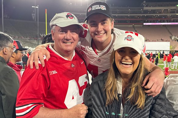 Joe McGuire with his dad, Eddie, and mum, Carla.