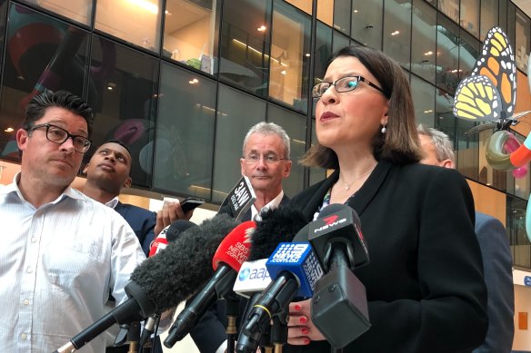 Victorian Health Minister Jenny Mikakos addresses media outside the Royal Children's Hospital in Melbourne. 