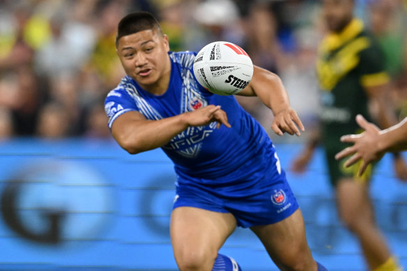 Gordon Chan Kum Tong playing for Samoa against the Kangaroos last weekend.