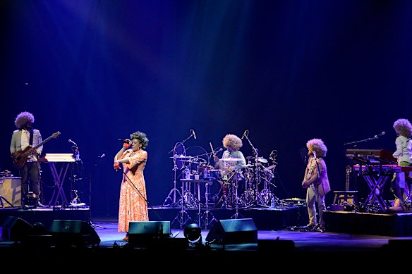 Gray with members of her band, who bring a more jazz-inspired approach to her original songs, on stage at Hamer Hall.