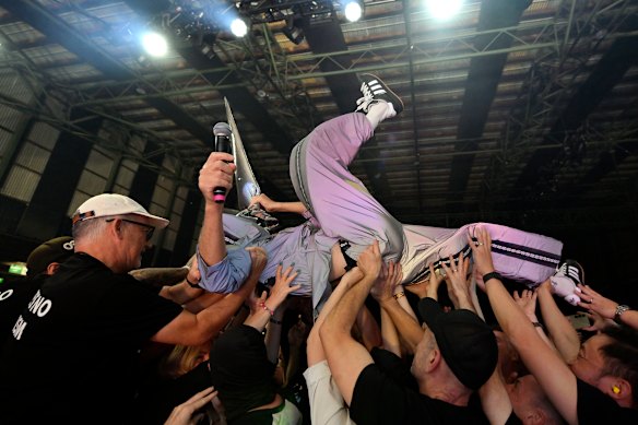 Crowd-surfing TISM at PICA.