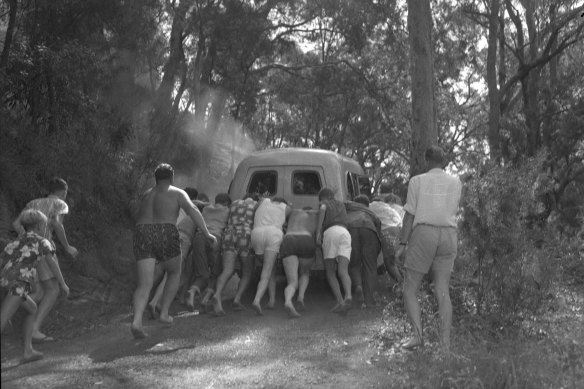 "They put her in an ambulance, but because of the steep grade leading up from the water's edge and the slippery surface the ambulance clutch burnt out. Although about 30 people, including Knight, tried desperately to push the vehicle, the grade was too steep. A reporter radioed his office and a second ambulance was sent."