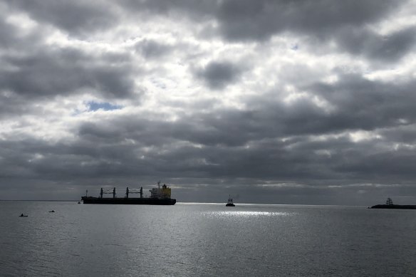 Success: the MV Medi Portland is freed and steams into Portland Bay.