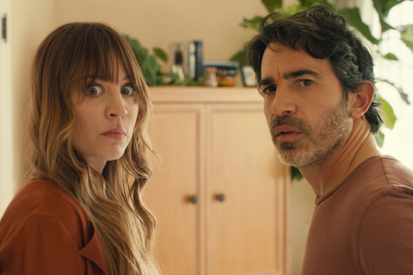 Kaley Cuoco as Ava, Chris Messina as Nathan in the satiric thriller Based On A True Story.