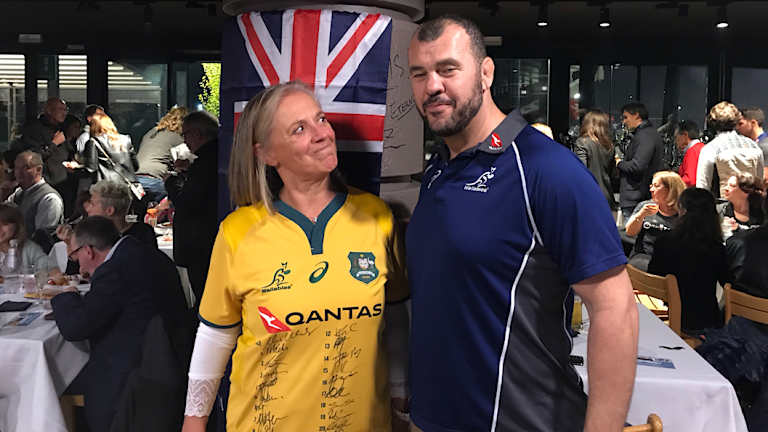 Hero's welcome: Cheika was welcomed back by members at the Petrarca club, who sang the Australian National Anthem in his honour.