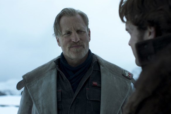 A scene from <i>Solo: A Star Wars Story</i> starring Woody Harrelson as Beckett, left, and Alden Ehrenreich as Han Solo. 