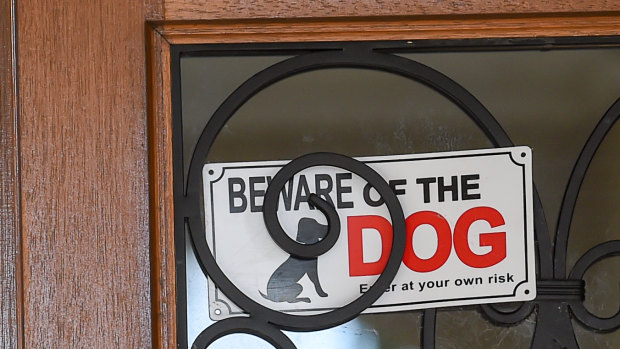 Beware of the dog: A sign at the property where a 10-year-old girl was attacked in Berwick.