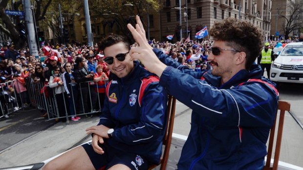 Bulldog grand final heroes Luke Dahlhaus (left) and Tom Liberatore are in the last year of their contracts.