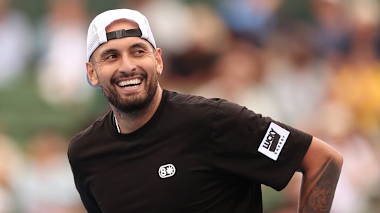Nick Kyrgios won his match at the Kooyong Classic on Tuesday.