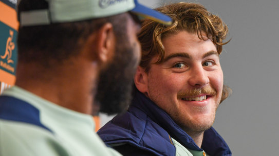 Wallaby Fraser McReight speaking in Coogee on Monday ahead of Saturday’s Test against Wales