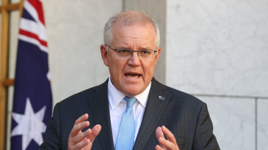 Prime Minister Scott Morrison during a press conference on his ministry reshuffle.